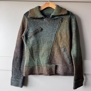 Christopher Blue Sweater Womens Small Green Brown Ombre Moto Zip Knit Jacket